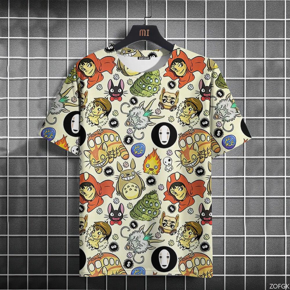 3D Anime Cartoon Totoro Cute Printed Short Sleeve Summer Casual Fashion Round Neck Personalized Loose T-shirt