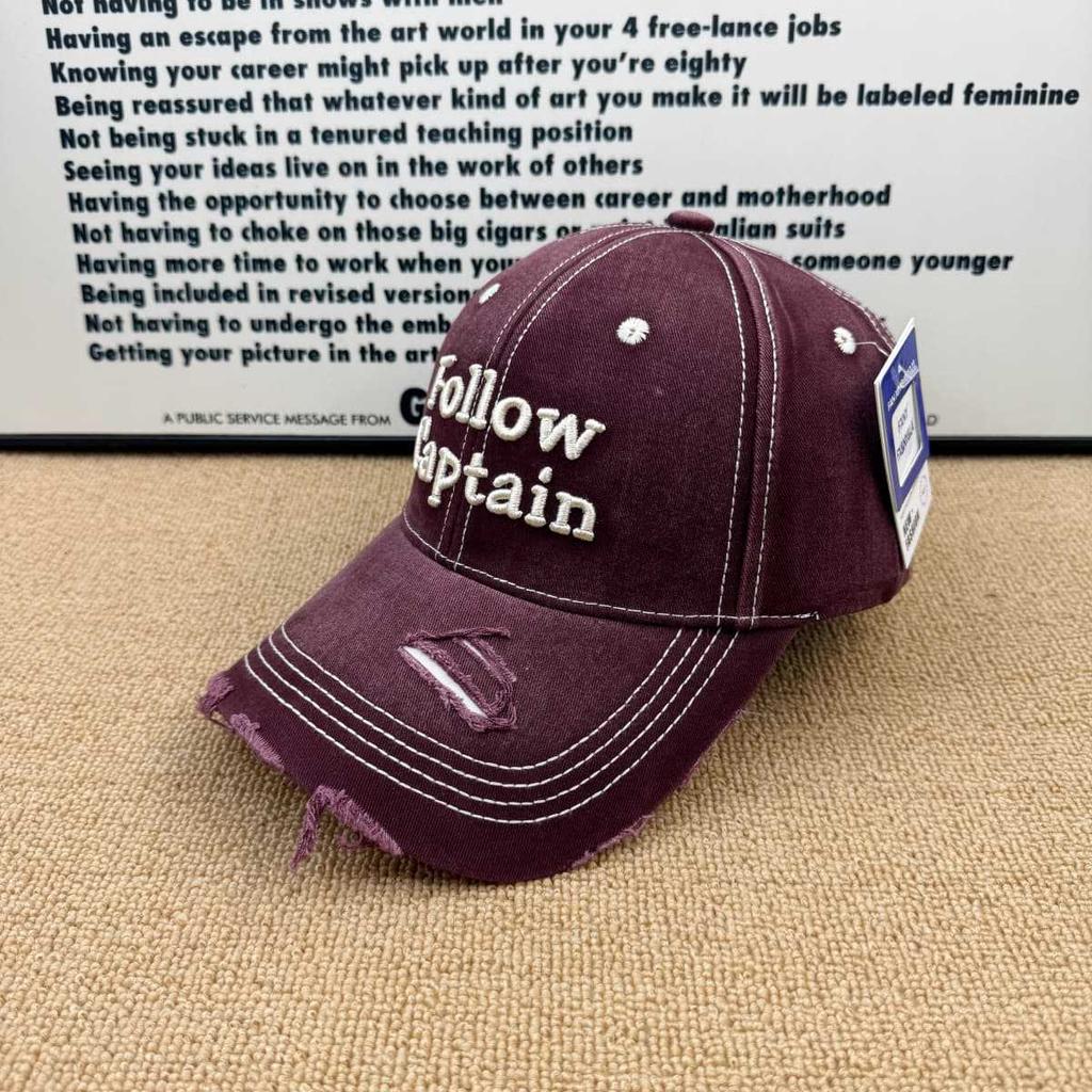 Simple and Old Washed Letter Embroidery Baseball Cap, Ripped Edging Cap, Men's and Women's Versatile Sun Hat