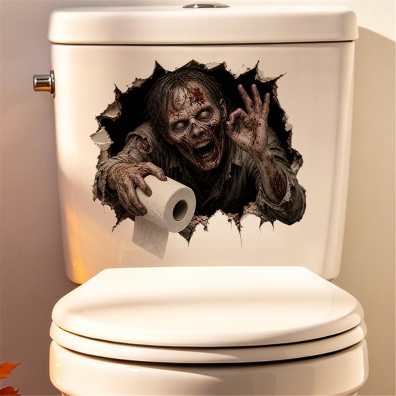 6-Piece Halloween Horror Toilet Stickers Bathroom Wall Decal Set, Water-Resistant PVC Characters for Smooth Toilet, Tile, and Other Flat Application