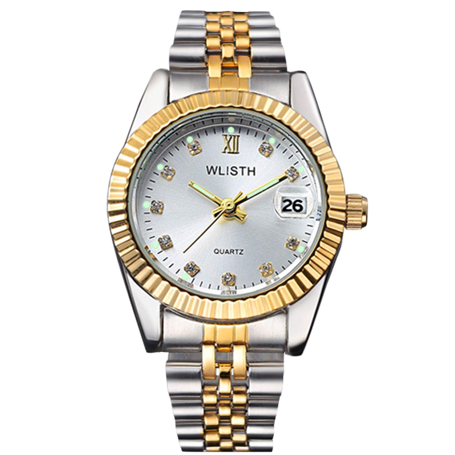 RORIOS Men s Couple s Watch, Stylish Quartz Movement with Rhinestones, Luminous Design, Luxury Sparkle, Cute Analog Display, High-Precision Steel