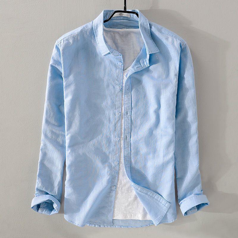 Men's Casual Loose White Linen Shirt - Short-Sleeved and Long-Sleeved Options for Spring and Summer