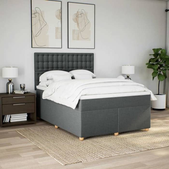 VidaXL Sommier à lattes de lit avec matelas Gris foncé 140x200cm Tissu 3291318
