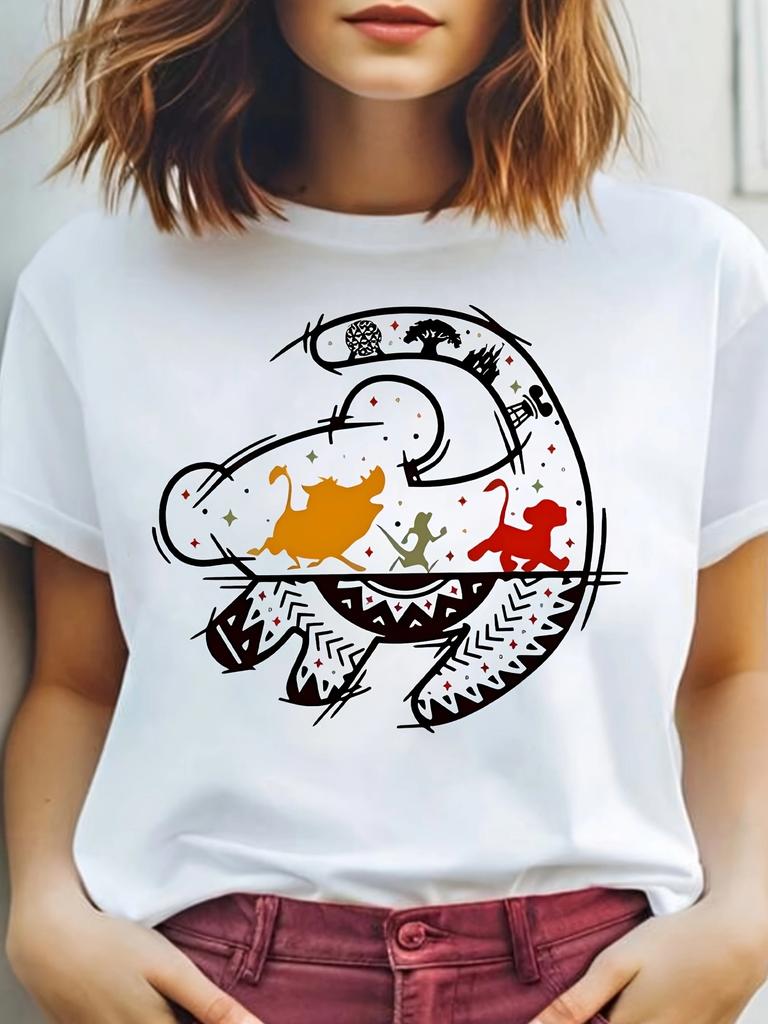 2660Plus size women's round neck short sleeve T-shirt with elastic half sleeves and trendy prints