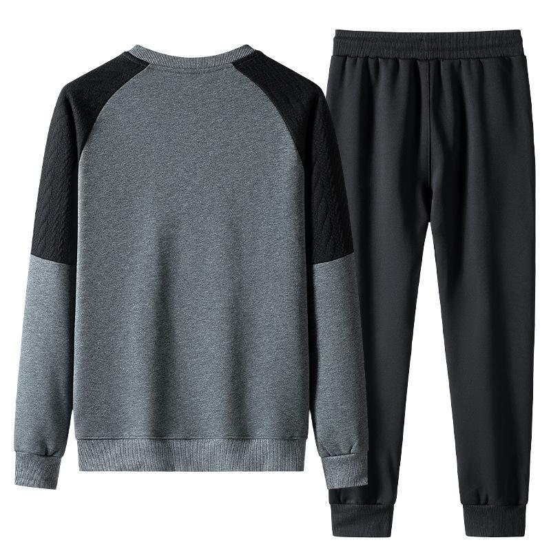 Hoodies with Round Neck Spring and Autumn Sweatshirt Men's Loose Casual Patchwork Jacket Men's Round Collar Top Long Pants Two Piece Set