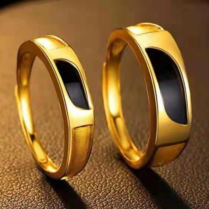 Unique Geometric Brass Rings With Gold Plating And Agate For Stylish Couples
