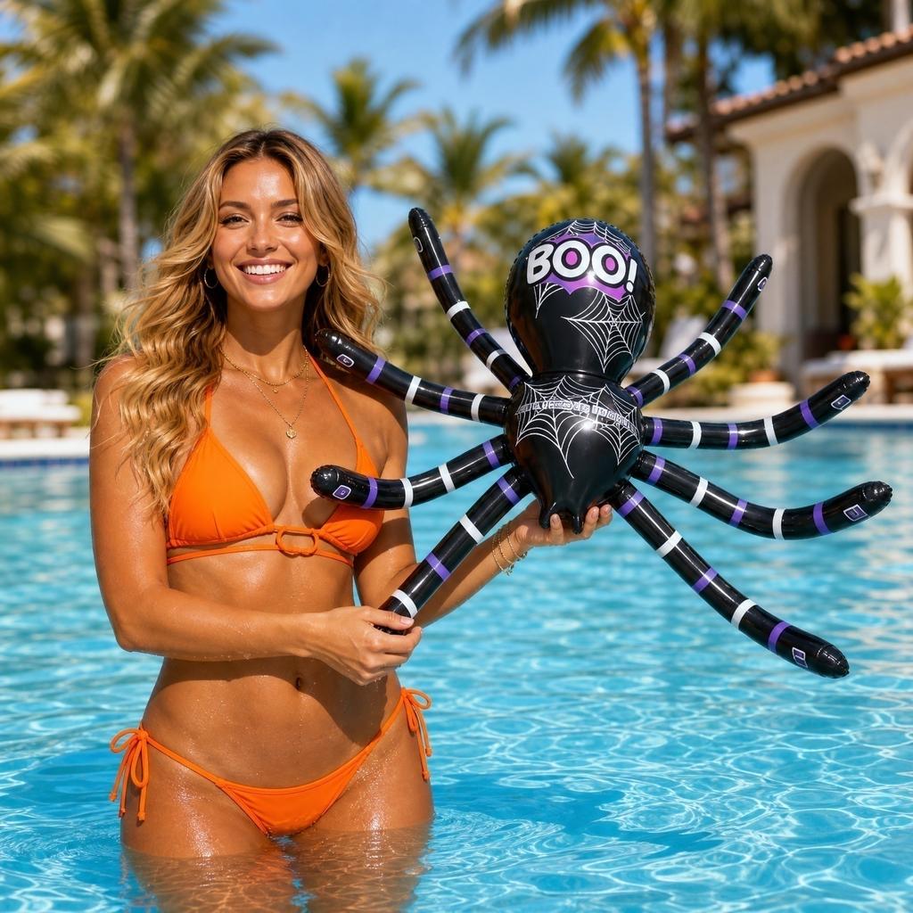 Inflatable Spider Ring Toss Game Set with Large Spider and Multiple Toss Rings for Indoor Outdoor Party Activities Halloween Event Decorations
