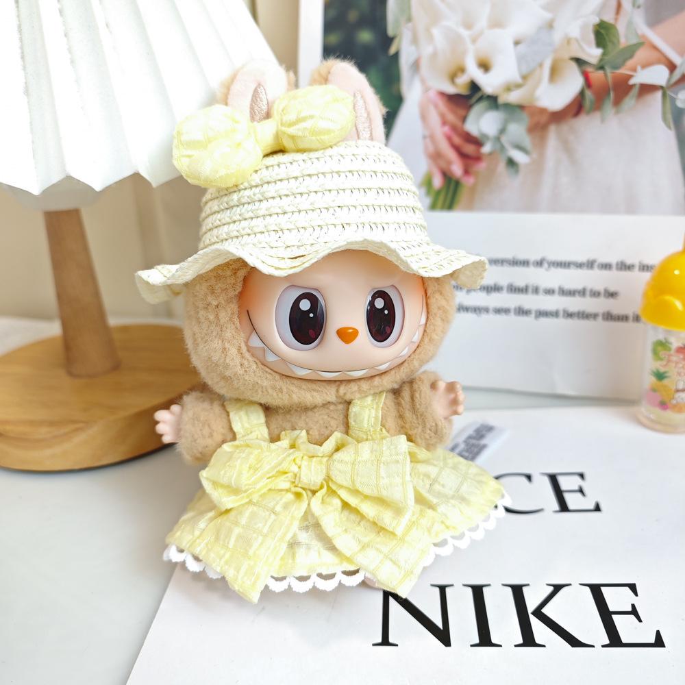 Labubu Doll Vinyl Face Pendant with Sundress & Straw Hat in Macaron Blind Box – First & Second Generation