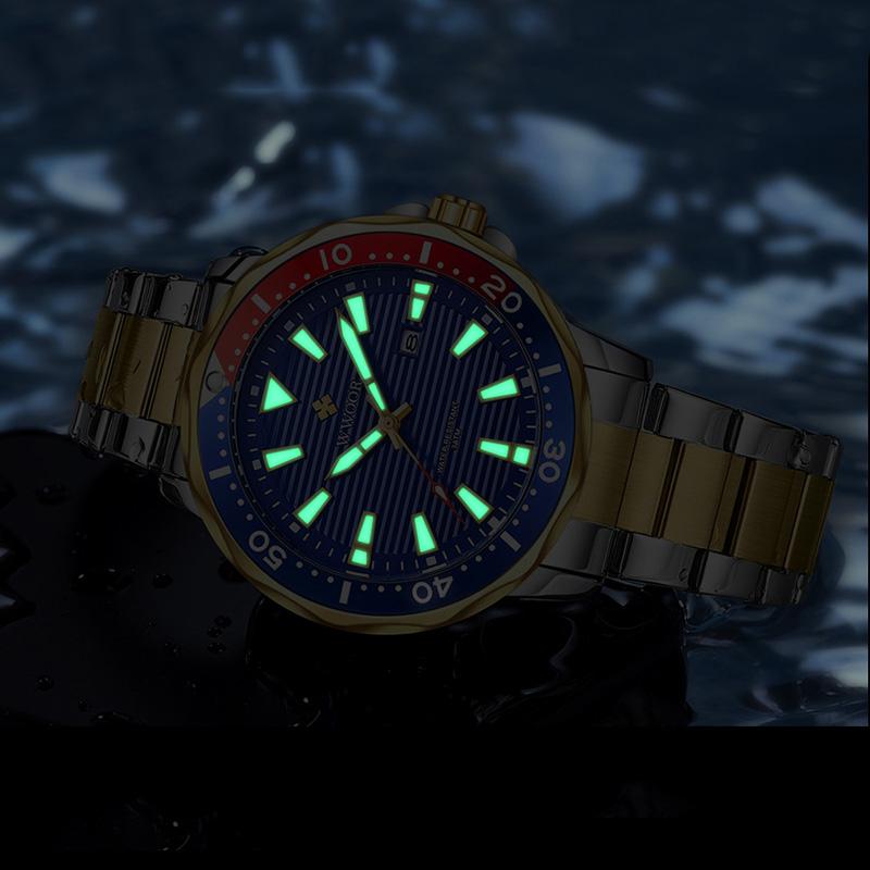 WWOOR Luxury Stainless Steel Men's Watches Sport Diving Quartz Clock Luminous Waterproof Military Wristwatch Relogio Masculino
