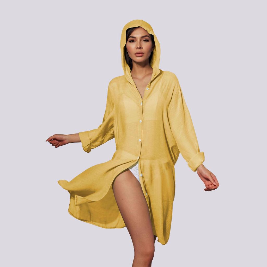 Damen Langarm Kapuzen Strand-Überwurf Strickjacke
