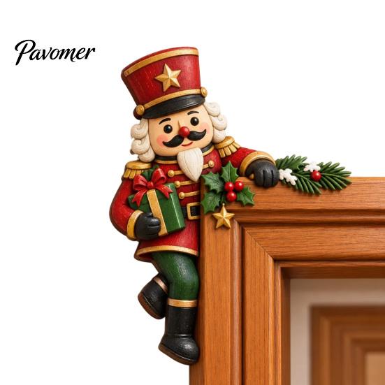Holiday Door Decor Christmas Wooden Topper, Funny Snowman Nutcracker Penguin Angel Santa Claus Indoor Decoration Frame Corner Sign for Window