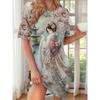 Plus Size Casual Dress with Cute Girl Print and Round Neck