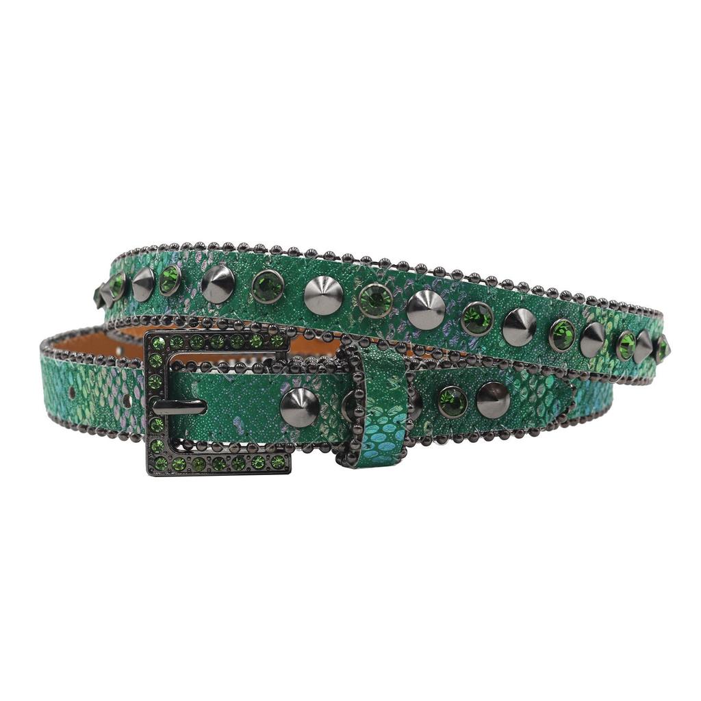 Women's 2.3cm Wide Rhinestone Leather Belt - European and American Cowboy Style Waistband