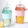 Portable Flip Straw Cup Plastics Ins Style Transparent Water Cup High-Capacity Water Bottles Tea Coffee Milk Heat-Resistant Juice Jelly Cups