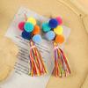 Pompom Earrings Women's Long Personalized Colored Hairball Stud Earrings Vintage Bohemian Vacation Fringed Earrings