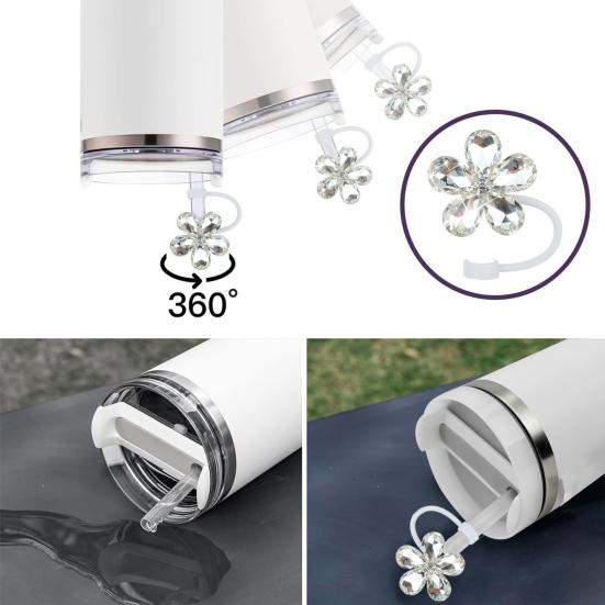 4 ks Květinové krytky na brčka pro hrnek Prachotěsné ozdoby na brčka s kamínky