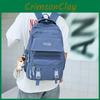 Color Simple Solid Checkered Texture Student Backpack With Plush Pendant