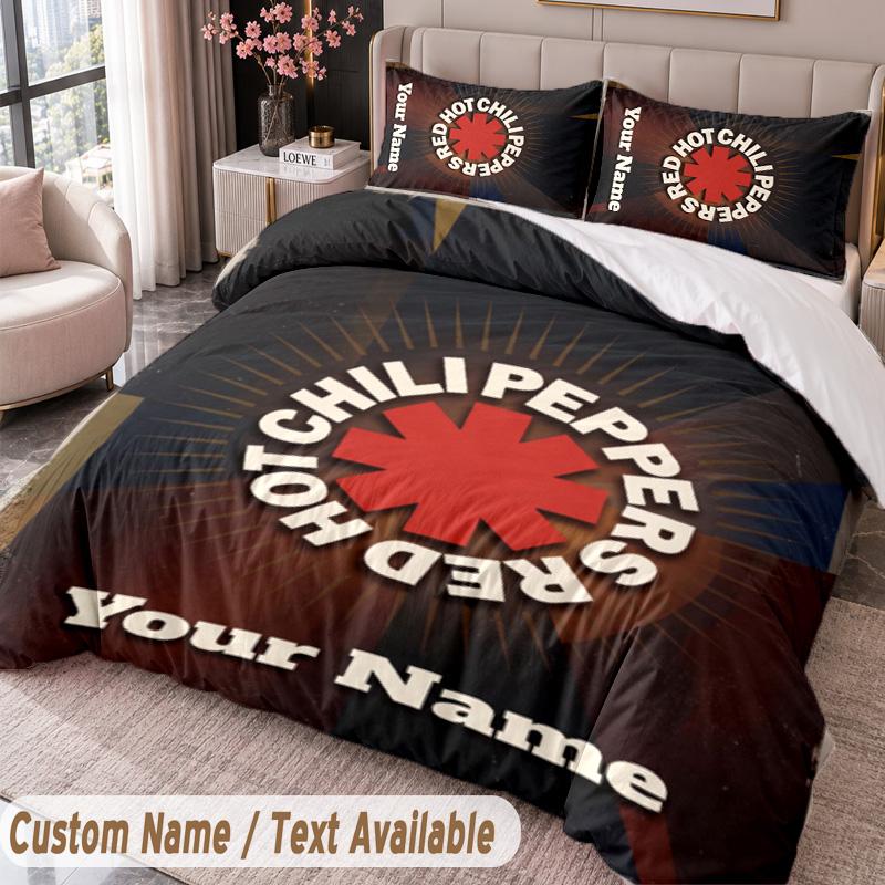 Red Hot Chili Peppers Printed Bedding Set Custom Name Text 1 Duvet Cover 2 Pillowcases For Bedroom