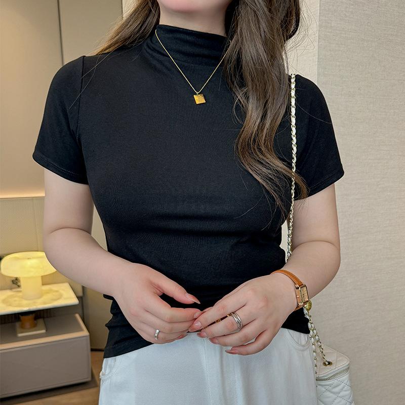 Sommer Modal Rollkragen Kurzarm T-Shirt Damen Innenliegend Slim Fit Top Design Nischenmode