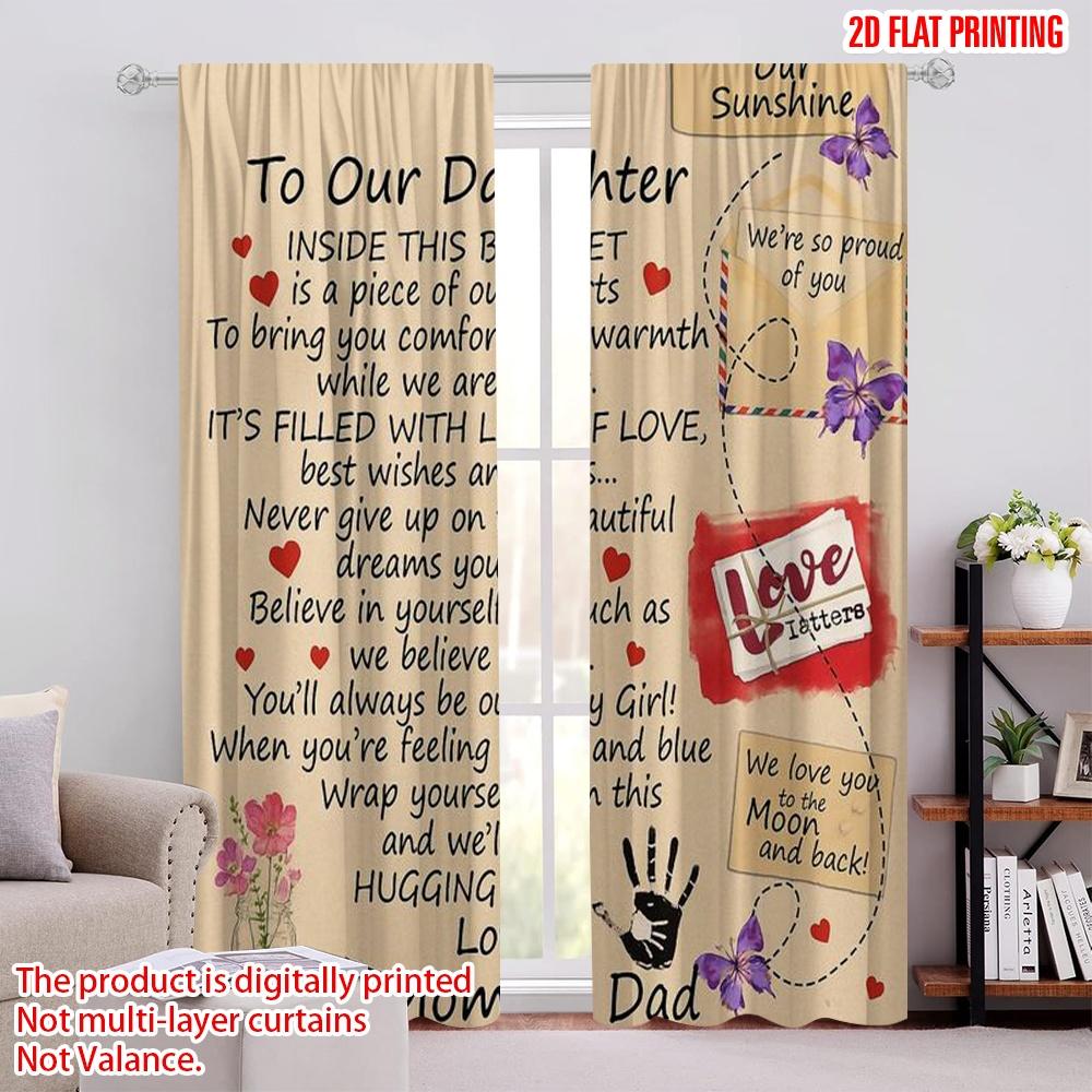 

2pcs,2D plane printing Creative Curtains Love Letter Quilt Polyester Easy Install (without rod) Art Deco Festive Perfect for 52.50 × 116.00 cm 2 pcs