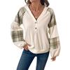 TikTok Europe 2026 Autumn/Winter Women's Plaid Patchwork Lantern Sleeve Hooded Sweatshirt