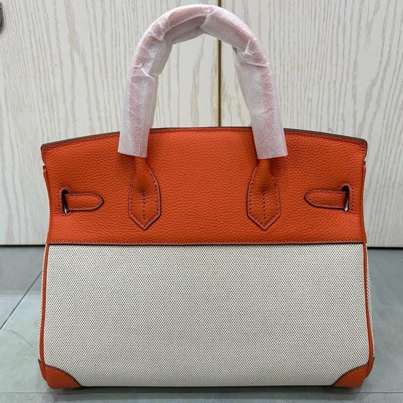 2026 new first-layer lychee pattern cowhide with linen canvas platinum bag genuine leather handbag European and American messenger bag bag