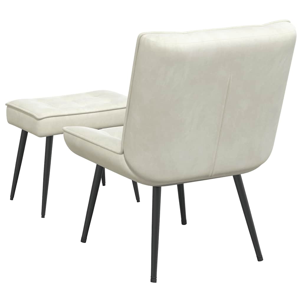 Velvet Relaxation Armchair with Footstool Cream