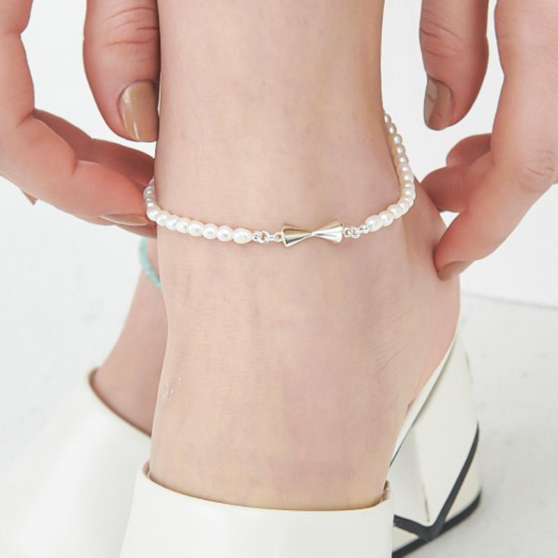 

UNI.J Sandglass Fresh Water Pearl Silver anklet Iak38 L23cm~25cm