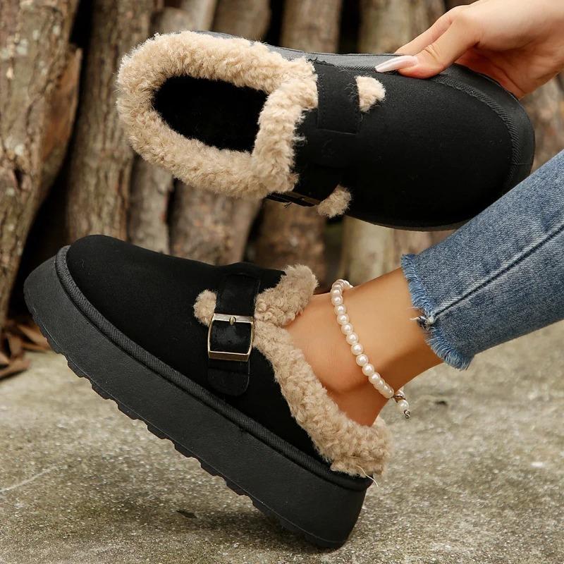 Women Platform Boots New Luxury Winter Women's Warm Shoes Cotton Slippers Plush Fashion Retro Shoes Women Flats Slippers