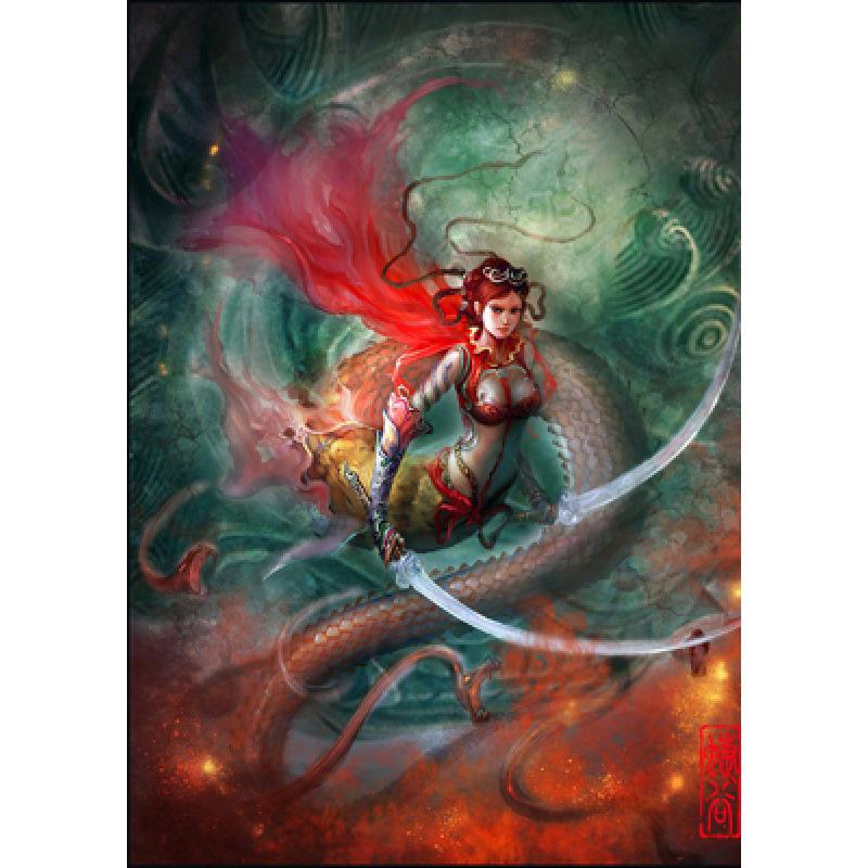 Framed Pangu Nuwa Kuafu Jingwei Poster Art, Kraft Paper Wall Hanging