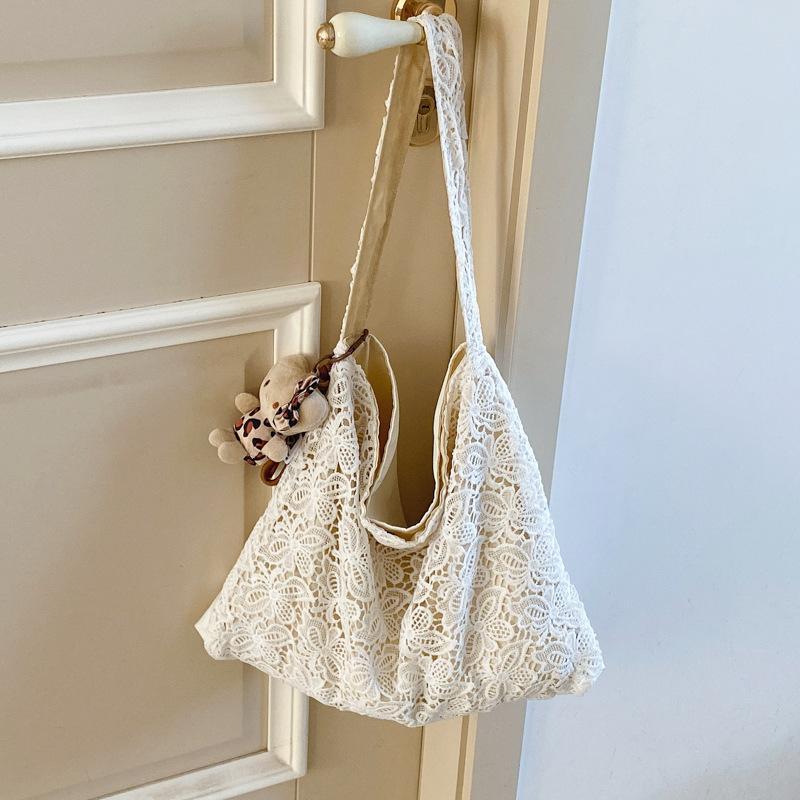 Shoulder bag women's pastoral style water-soluble lace summer gentle fairy large capacity commuter tote bag niche handbag