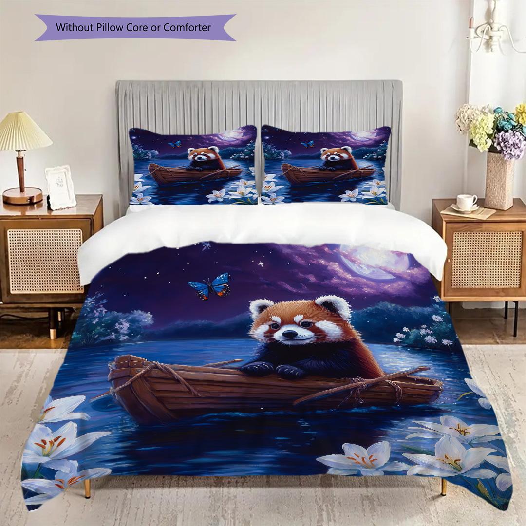 

Red Panda Pattern Bedding Quilt Set Quilt Cover Pillowcase Home Decoration Birthday Gift (1 * duvet cover + 2 * pillowcase, without core) 135x200cm