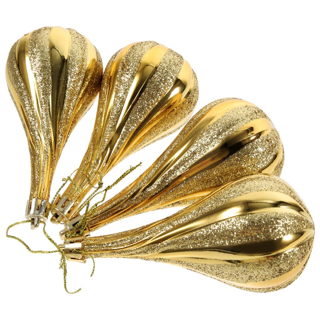 4Pcs Gold Plastic Christmas Tree Hanging naments Xmas Tree Balls Festive Party Holiday Decorations Cartoon Shaped Pendant