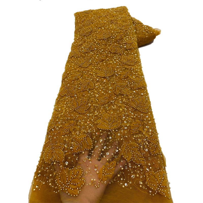 High Quality African Tube Beaded Sequin Lace Fabric Sequin Embroidery French Tulle Lace Nigerian Wedding Dress Cheongsam Fabric