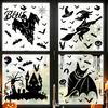 Removable Glass Clings Halloween Static Sticker with Witch/Ghost/Castle/Bat Horror Silhouette Patterns Durable PVC Spooky Shop Window Displays Wall
