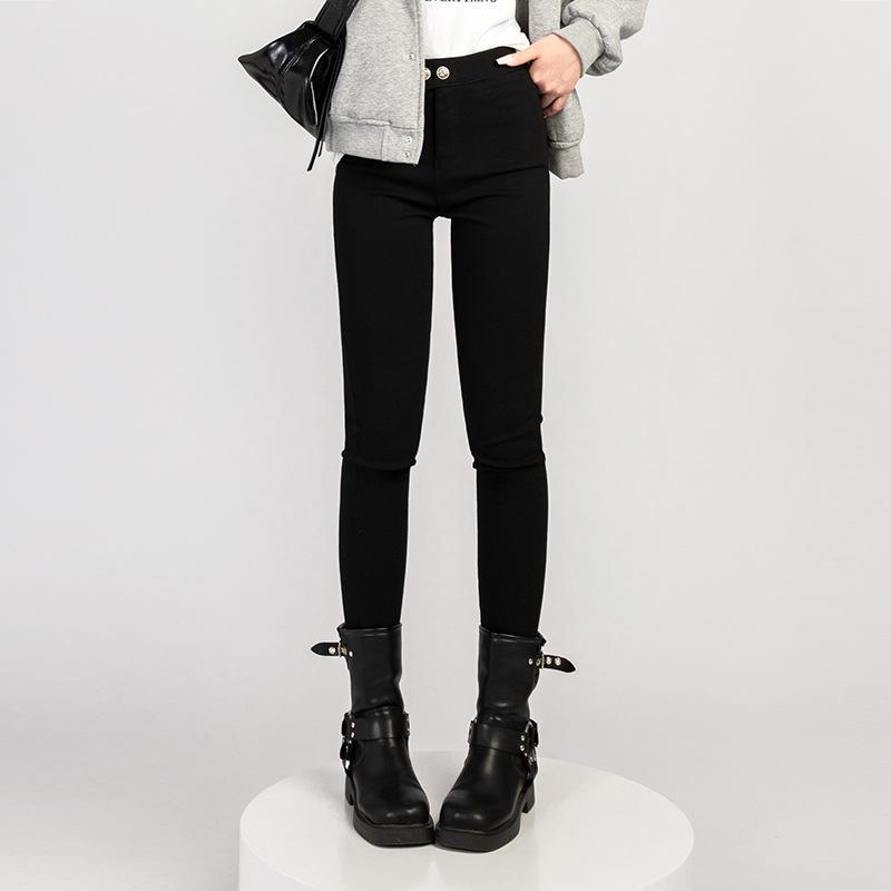 

Черные джинсы с высокой талией и двойной планкой, узкие книзу, новые весенне-осенние эластичные облегающие узкие брюки-карандаш XS