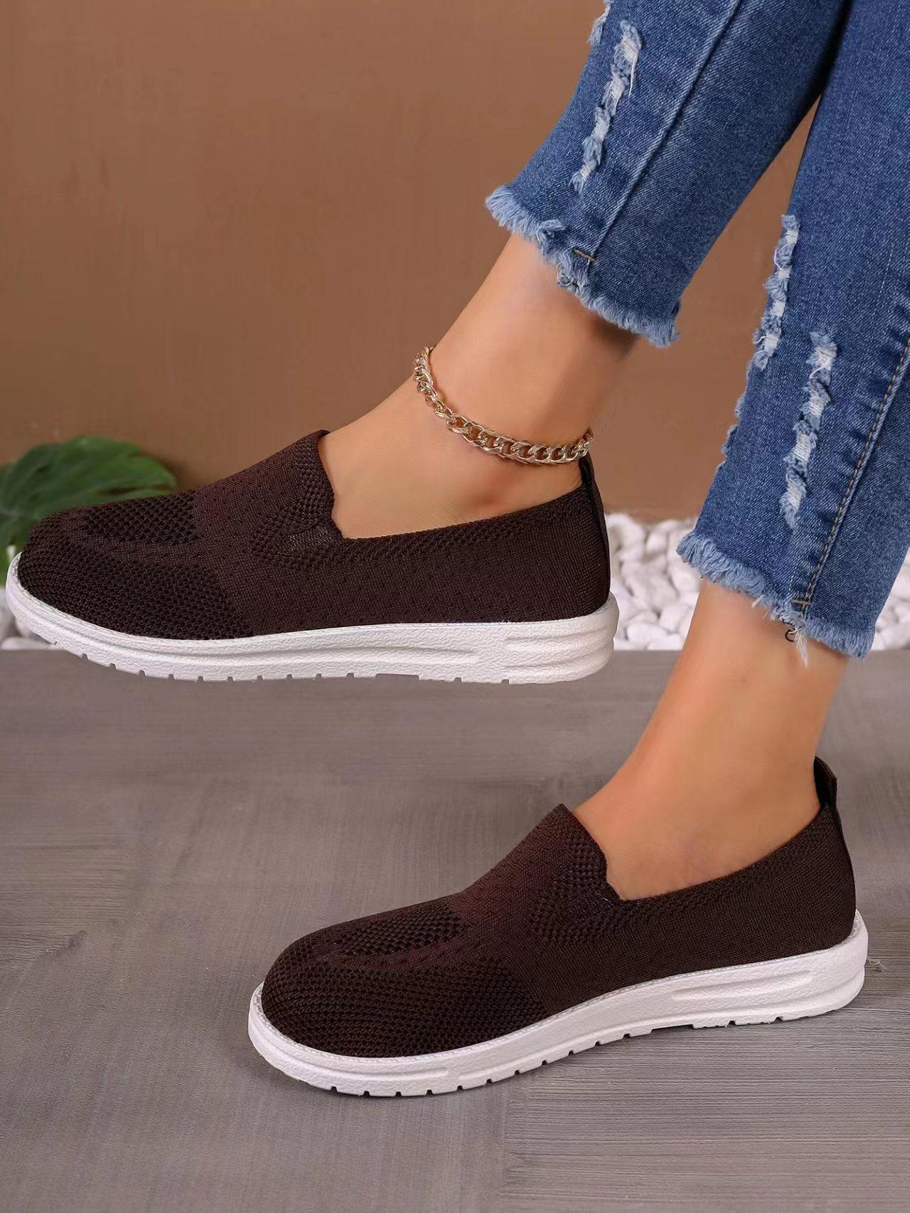 

Women s Flat Shoes 2026 Spring Solid Color Breathable Knitted Shoes Step By Step Women s Sports Socks Casual Shoes 36 коричневый
