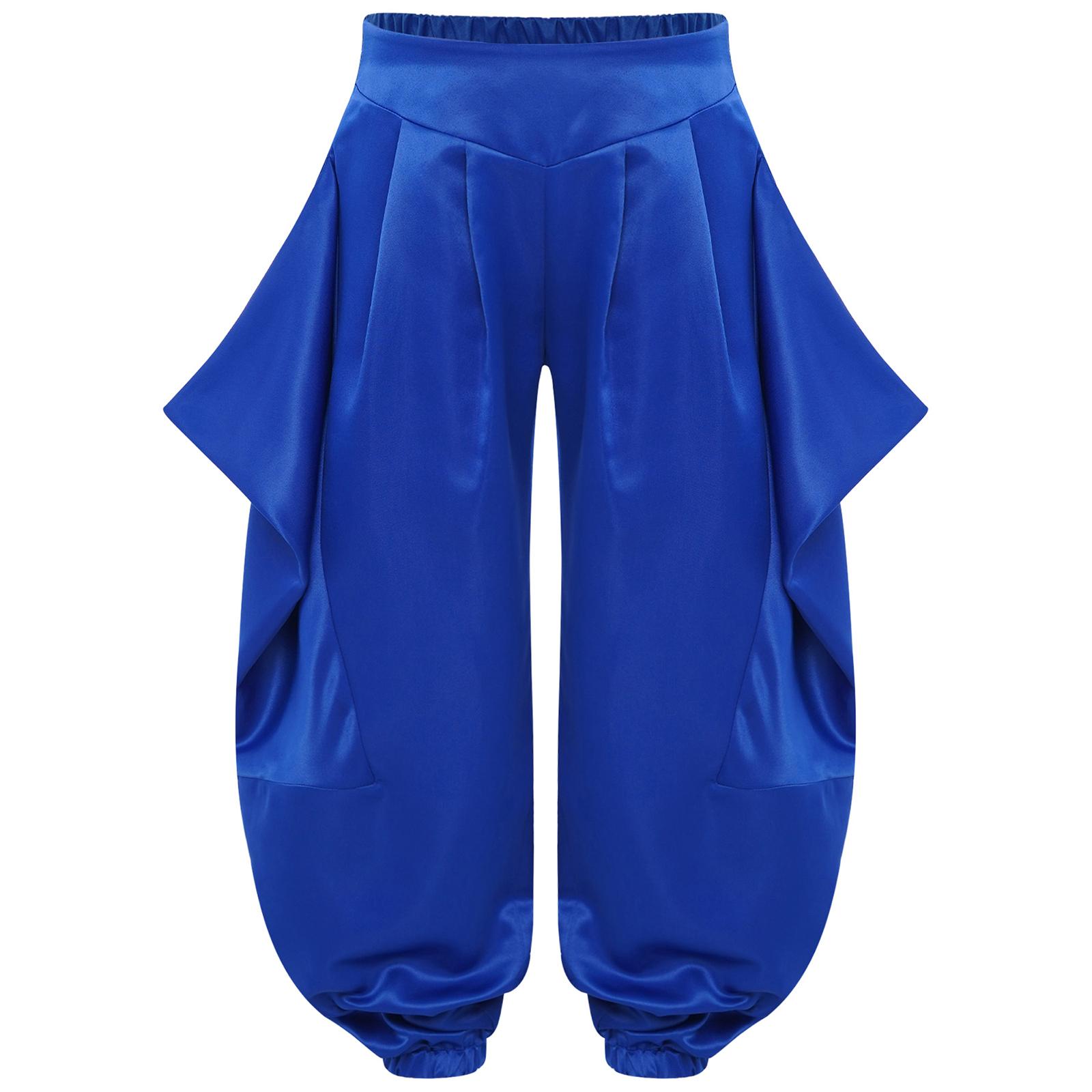 

Girls Belly Dance Pants Solid Color Design With Ruffled Half Elastic Waistband Harem Style for Performance