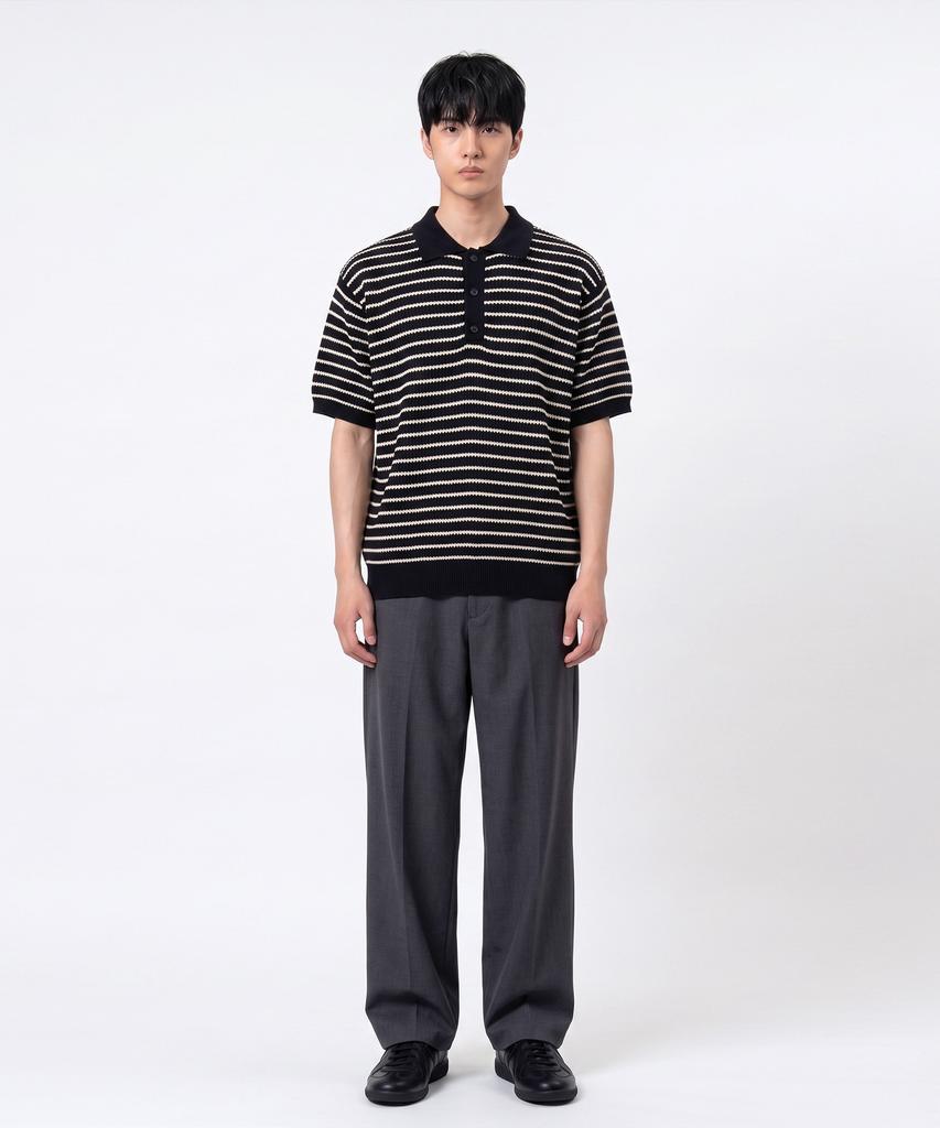 UNDEROFF Oversized Striped Collared Knit Black