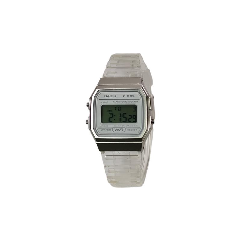 CASIO Customized watch modified series luminous mirror silver resin case classic retro fashion trend waterproof Quartz resin F-91WS-7
