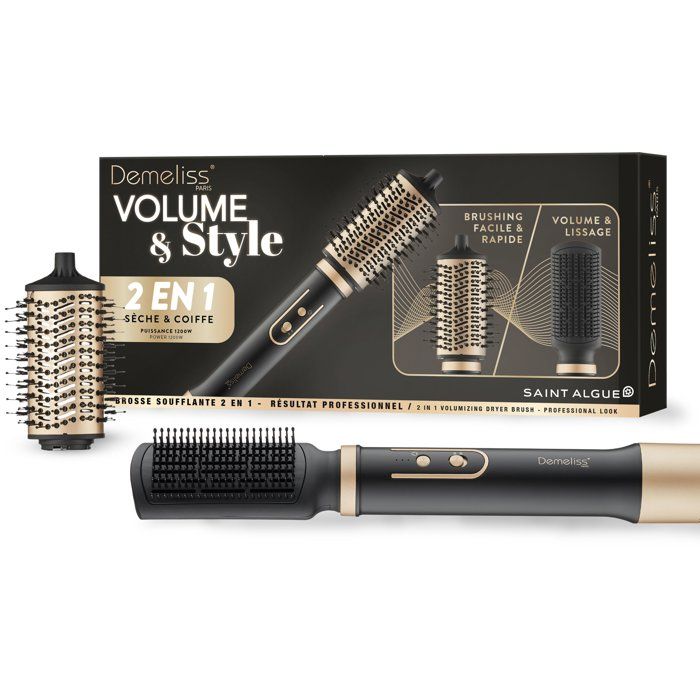 2-in-1 Blow-Drying Brush - SAINT ALGUE - Demeliss Volume &; Style - 1000 W - 3 Temperatures - Black / Gold