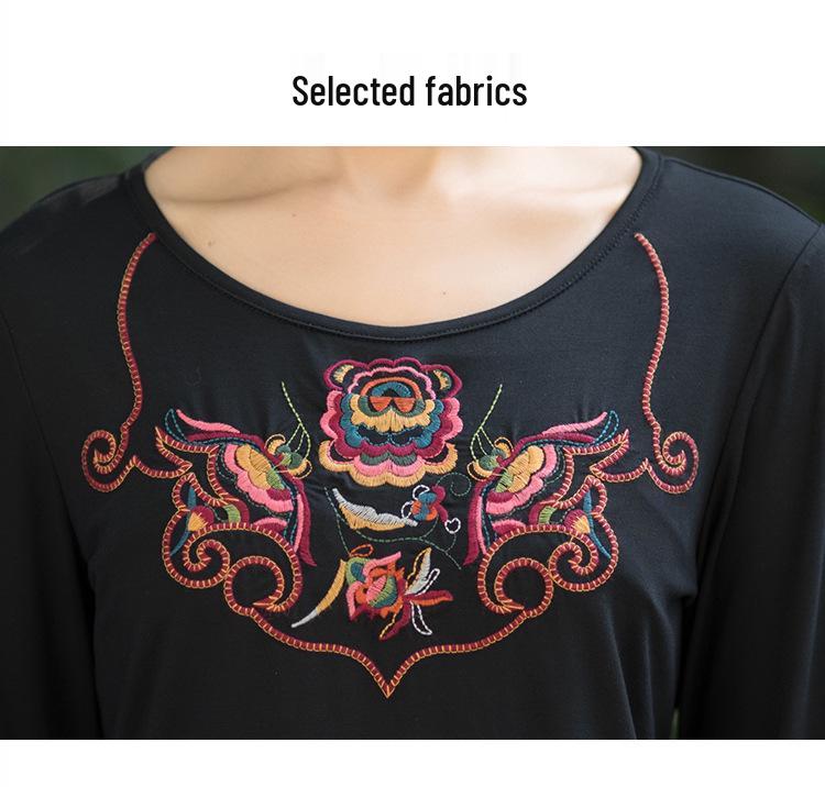 Women's Slimming Ethnic Embroidered Ruffle T-shirt