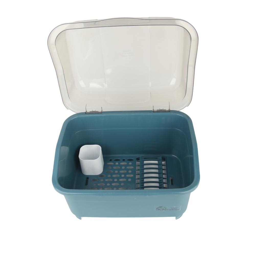 Geschirrabtropfgestell Geschirr Schüssel Besteckhalter Organizer mit Abtropfbrett und transparentem Deckel