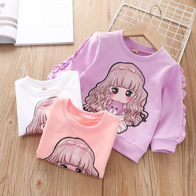 Girls Fashion Loose Hoodie Autumn and Winter Children's Long-sleeved Round Neck Cartoon Base Shirt