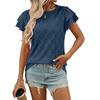 Women's Crew Neck Ruffle Short Sleeve T-Shirt Loose Fit Hollow Out Knit Casual Summer Blouse Top