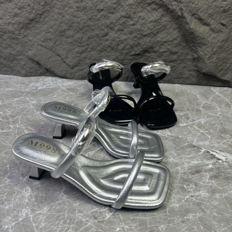 2025 Summer New Women's Shoes Casual High Heels Mid-heel Leak Toe Half-drag Sandals Pedal One-word Slippers Pedal