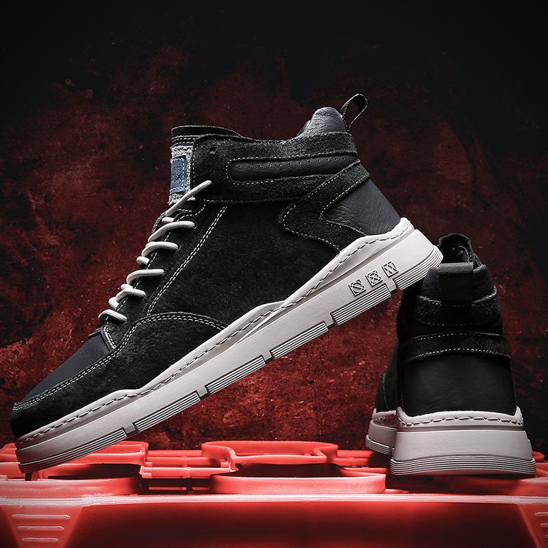 

Модные мужские повседневные туфли из свиной кожи на толстой подошве со шнуровкой, подходящие по цвету, износостойкие походные ботинки, водонепроницаемые ботинки Zapatills 39 чёрный