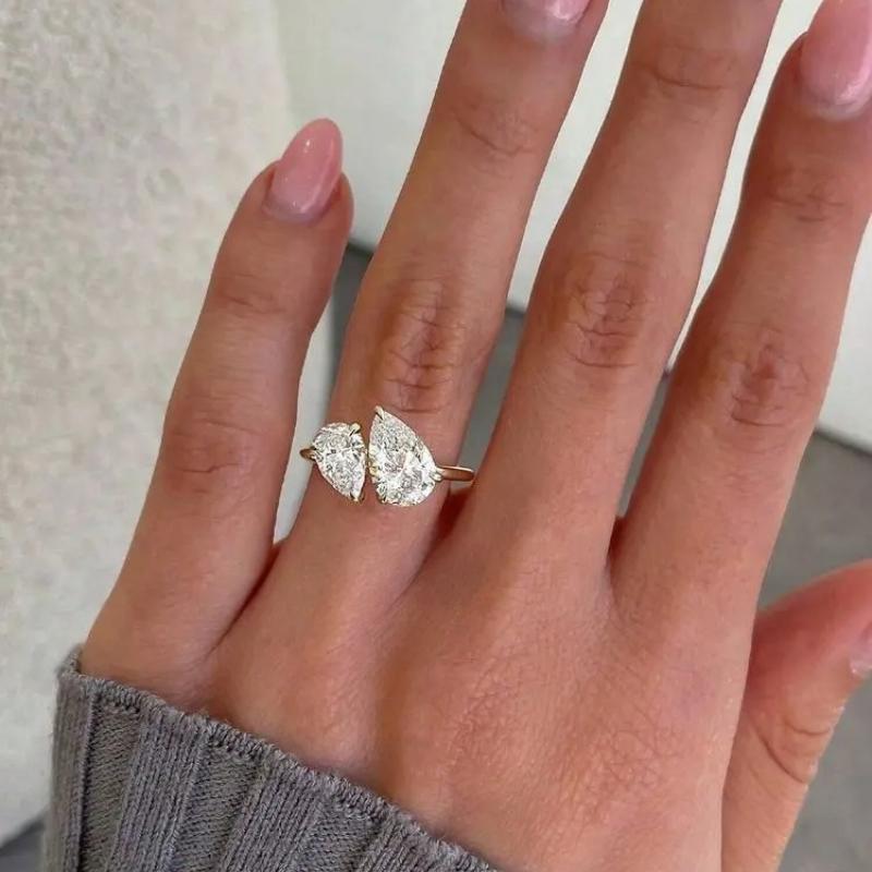 925 Sterling Silver Sparkling Water Drop Interweaving Dazzling Clear Pear CZ Finger Rings For Women Gift Wedding  Fine Jewelry