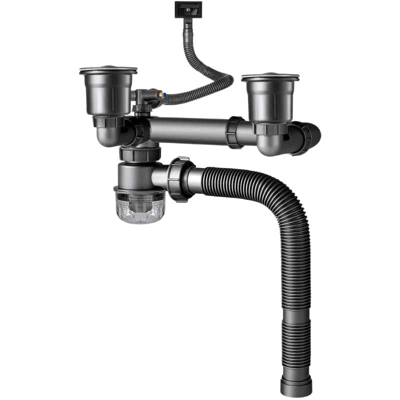 De er Kitchen Double Sink Drain Pipe & Drainer Kit Thickened Stainless Steel, 20-Year Warranty