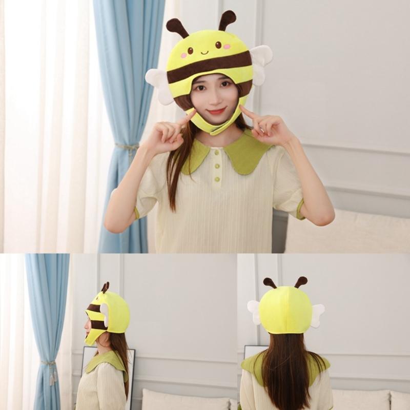 3D Honeybee Hat for Adult Children Cartoon Plush Hat Party Headgear Festival Holiday Photo Props Cap Costume Accessories