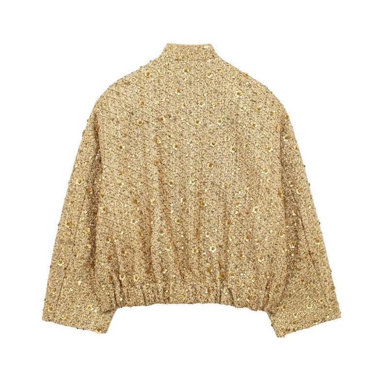 Elegante Chaqueta de Mujer para Otoño/Invierno con Lentejuelas y Cuentas: Diseño de Nicho de Moda Transfronteriza